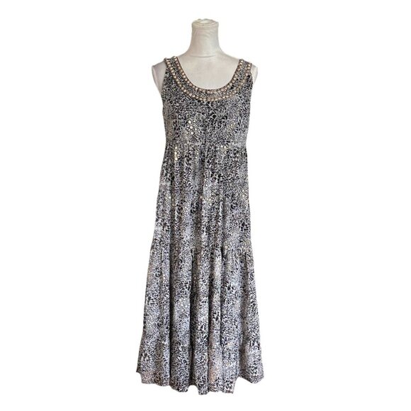Soft Surroundings Maxi Dress Womens Small Animal Print Black A-Line Tiered Boho - Picture 1 of 12